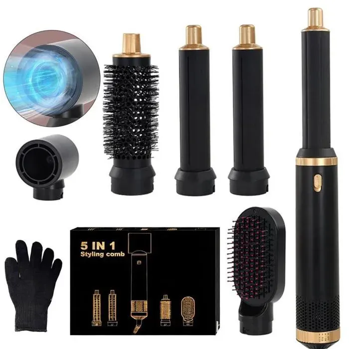 Brosse coiffante ronde 5 en 1 sèche-cheveux fer à boucler Airstyler avec air chaud 3 réglages de température pour volum — coloris Noir