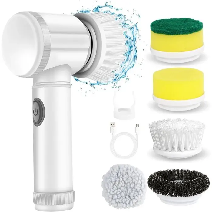 Brosse de nettoyage électrique multifonctionnelle sans fil - Nettoyeur de carrelage - Nettoyeur de sols - avec 5 têtes de brosse - p