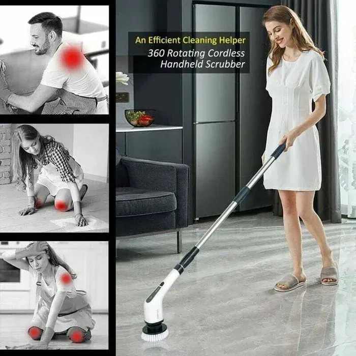Brosse de nettoyage électrique sans fil avec 9 têtes de brosse remplaçables avec poignée réglable pour salle de PAPIER ALIMENTAIRE
