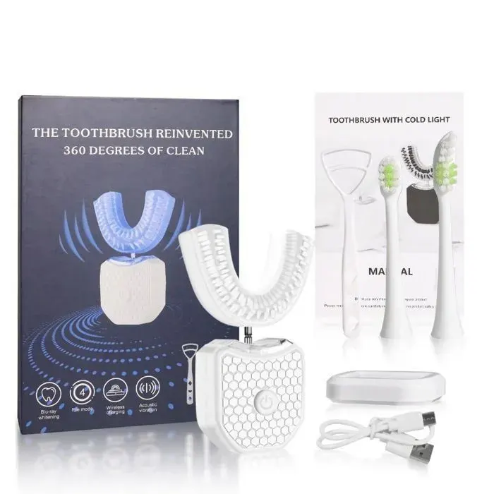 Brosse dents brosse dents en forme de U brosse dents autonettoyante chargement sans fil tanche blanc