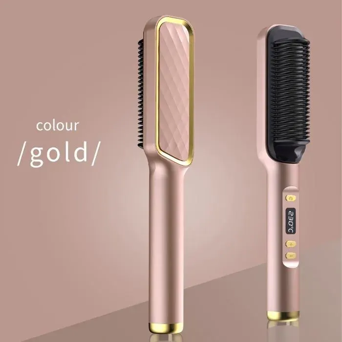 Brosse lissante--2‑en‑1 boucleur écran LCD ions négatifs--‑‑Champagne protection des cheveux PIQUET DATTACHE