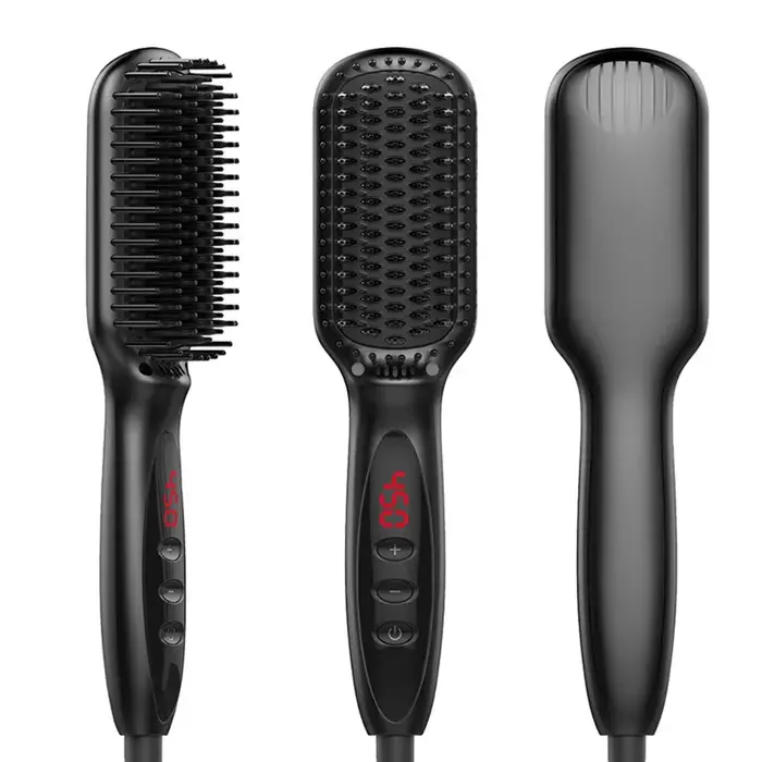 Brosse lissante À Ions Négatifs Réglable 12 Températures Chauffage Rapide Déverrouillage Automatique Peigne à Lisser Céramique — coloris Noir
