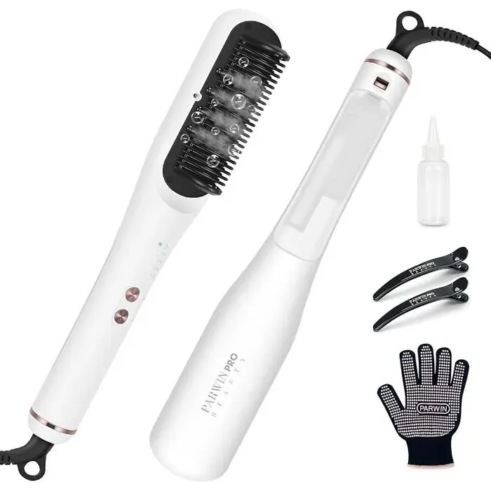Brosse Lissante à Vapeur BEAUTY 4 en 1 Brosse Lissante Ions Vapeur pour Soin DoubleRéduit les Bnc blanc LISSEUR