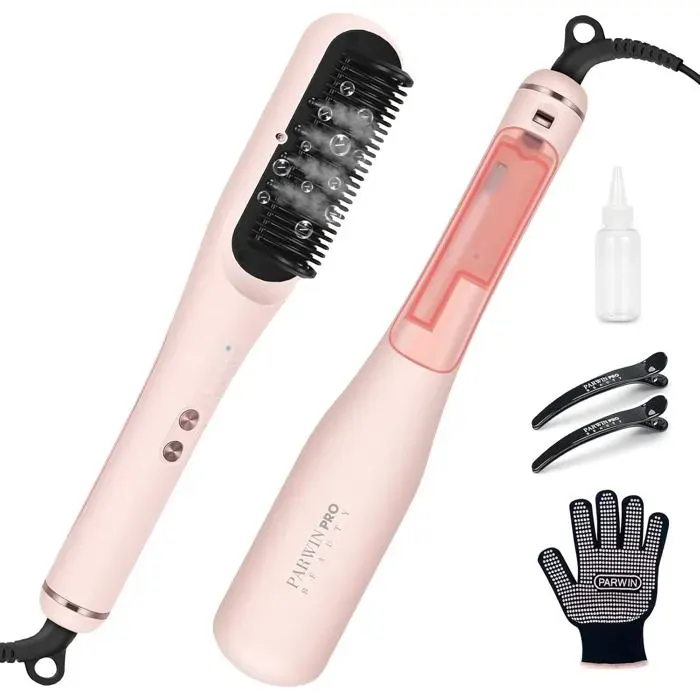 Brosse Lissante À Vapeur Pro 3-En-1 Affichage Led Ions & Vapeur Pour Soin Double Réduit Les Dommages 4 Réglages De Températur