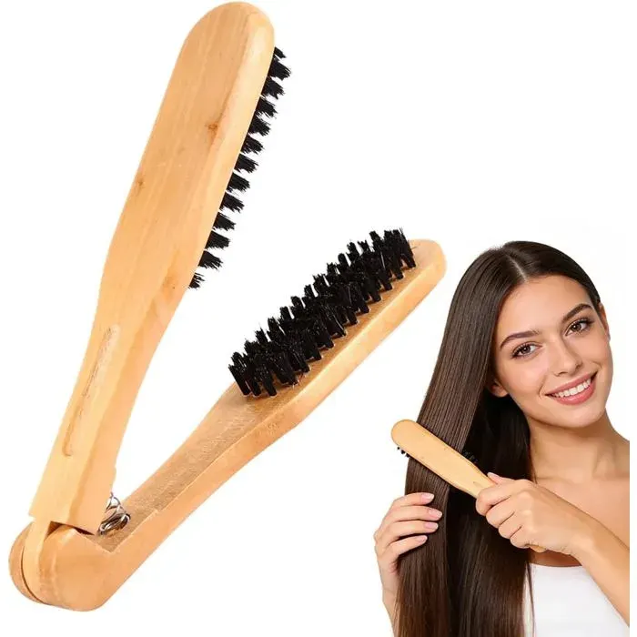 Brosse lissante antistatique - VETOBIOL - Antistatique - Résistant à haute température - Manche en bois