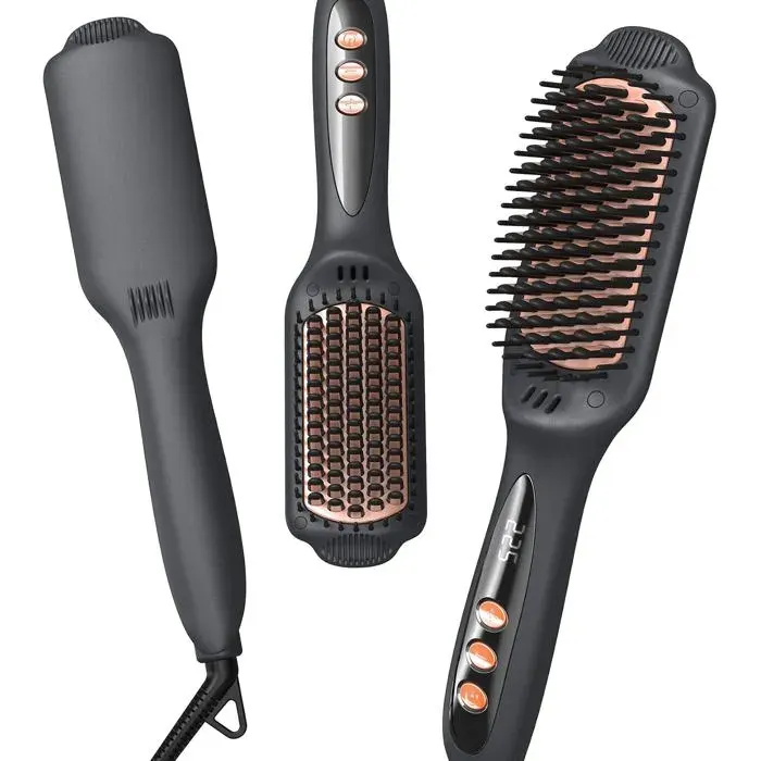 Brosse Lissante Céramique Ionique 230°C 12 Températures 120-230°C Chauffe 30s Anti-Frisottis Étui et Gant Inclus
