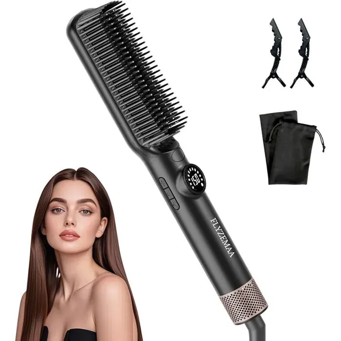 Brosse lissante céramique pour cheveux à chauffage uniformeNoir Technologie à ions négatifs7 Température régble LISSEUR