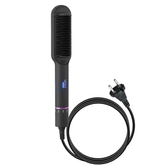 Brosse Lissante Chauffante en Céramique avec Peigne Anti-Brûlure Réglable Noir