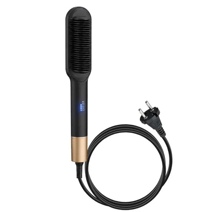 Brosse Lissante Chauffante en Céramique avec Peigne Anti-Brûlure Réglable Noir / Or