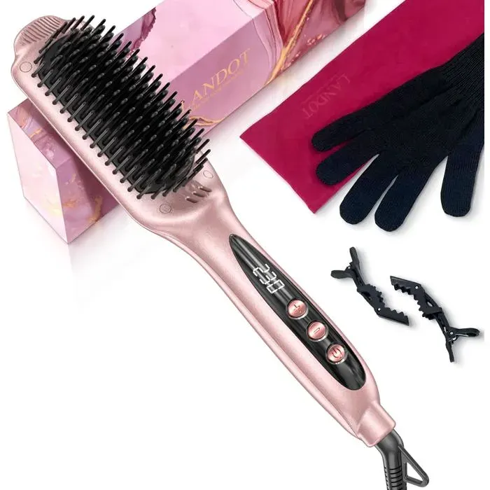 Brosse Lissante Chauffante Ionique: 2 En 1 Lisseur Brosse À Cheveux Electrique-Lisse Démêle Antistatique 120-230° Fer À Lisser Cér