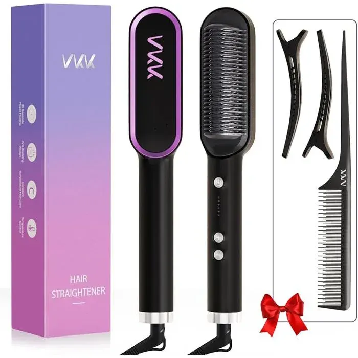 Brosse Lissante Chauffante Peigne Ionique de Chauffage électrique Ultrarapide en 30sTechnologie Céramique PTCMarron/Noir LISSEUR