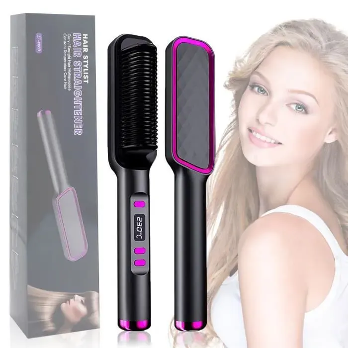 Brosse Lissante Chauffante pour Lisser et Boucles 30 RGlages de TempRature Brosse Coiffante Anti-chaudageChauffage GRIS