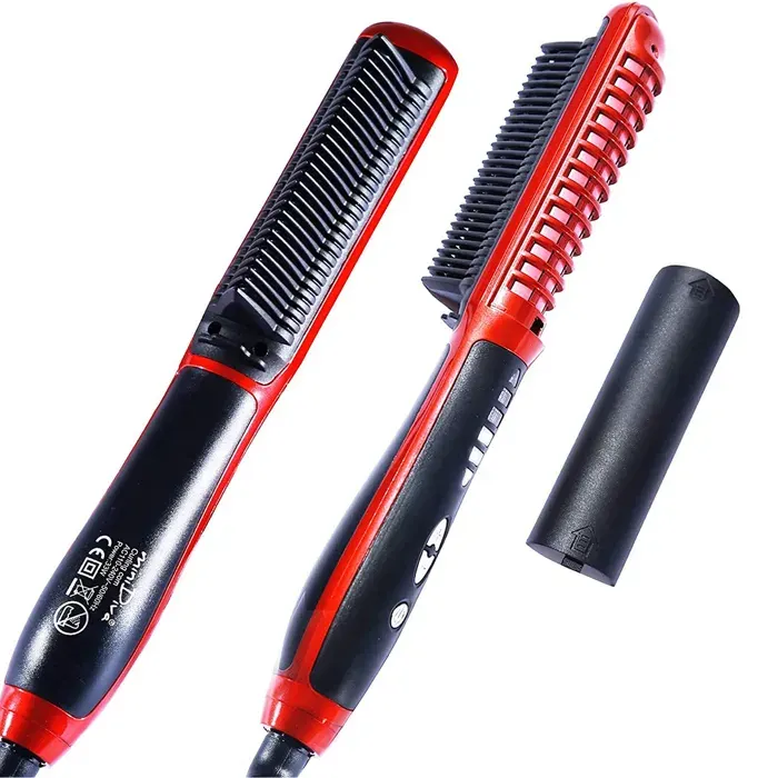 Brosse lissante chauffante -surker - FAMICAM - brosse a lisser- au classement de sécurité des céramique démêlant et chauffant rapi — coloris Rouge