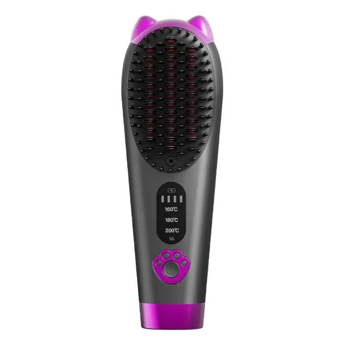 Brosse Lissante Électrique Sans Fil : Obtenez des Cheveux de Qualité Salon à la Maison Gris