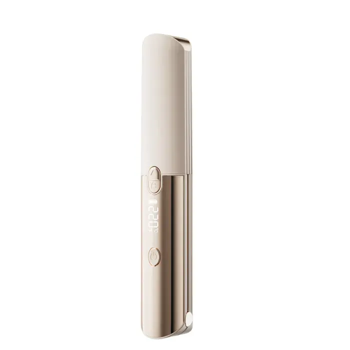 Brosse Lissante et Bouclante Sans Fil 2-en-1 Mini Portable à Ions Négatifs Lissage et Bouclage Rapide Volume et Brillance Beige