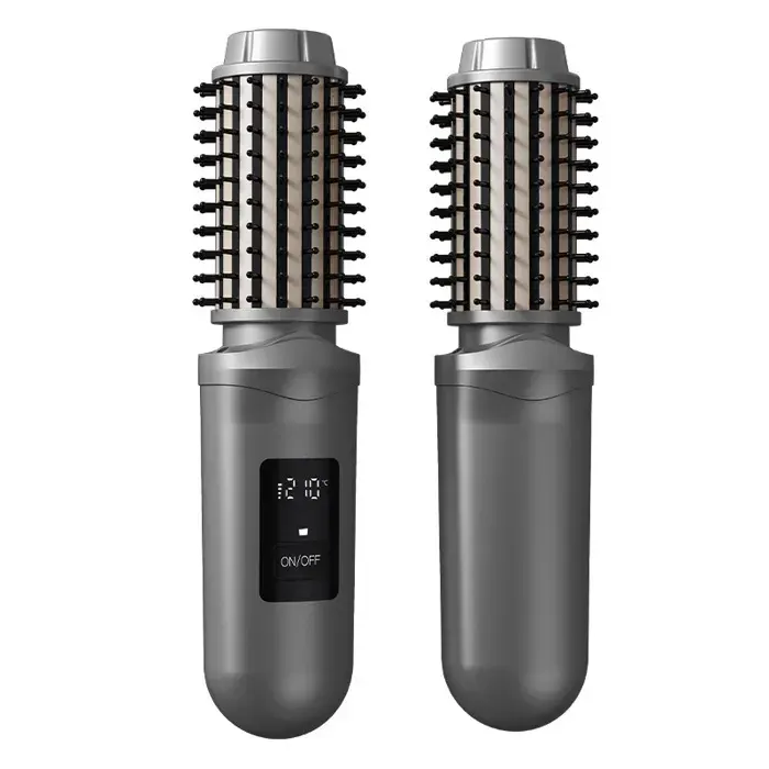 Brosse lissante et boucleuse sans fil portable ionique 2 en 1 peigne chauffant rechargeable anti-frisottisBlack