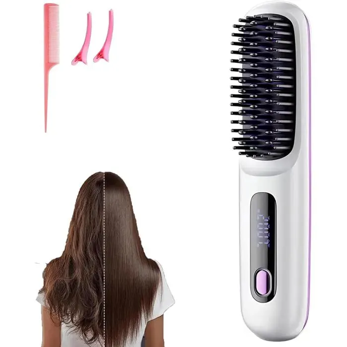 Brosse Lissante Go Brush Pro-1 Blanche2000mAh LCD Céramique Sans Fil Rapide Outil Coiffage Aucunely