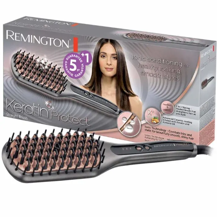 Brosse Lissante Ionique [2en1: Lisseur & Brosse à Cheveux] Keratin Protect (Soin Kératine & Huile damande Lisse & Démêle Douceu
