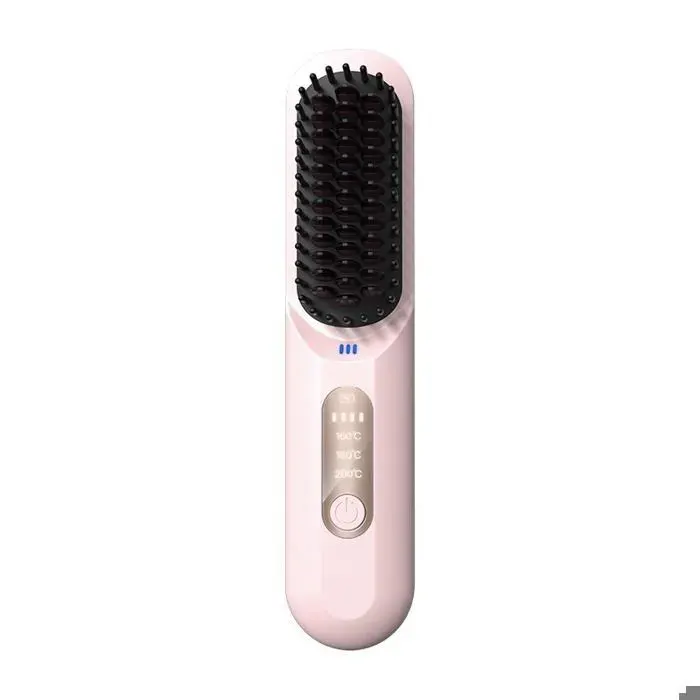 Brosse Lissante Ionique Sans Fil Portable pour Cheveux - Lissage Facile à Domicile et en Voyage Rose