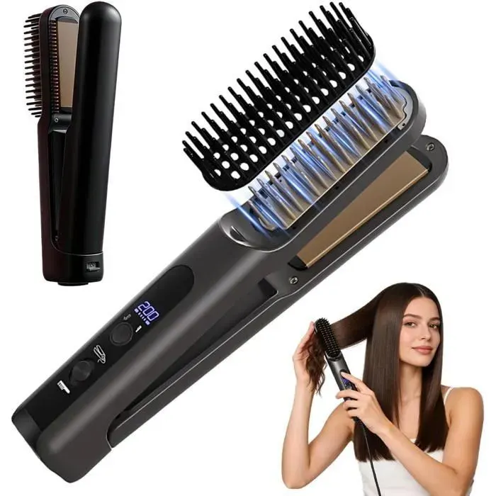 Brosse lissante-Lisseur à cheveux-Brosse ionique 2 en 1-Brosse de coiffage-4 réglages de température-Céramique-Peigne Balaena BV