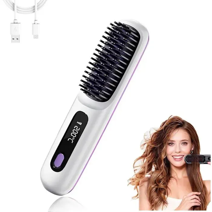 Brosse lissante peigne lisseur lisseur sans fil 199 millions danions brosse chauffante pour lisser les cheveux-Blanc