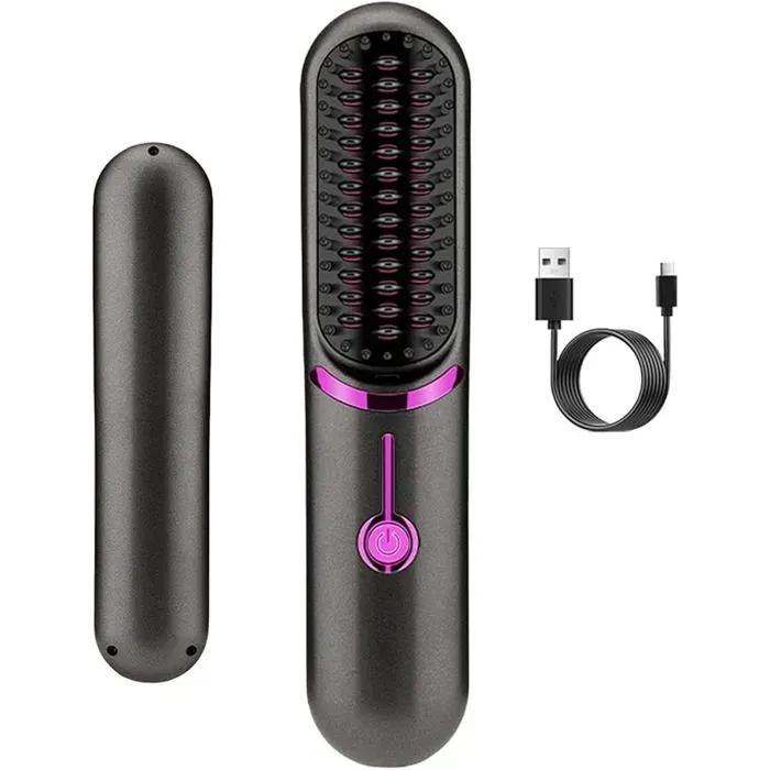 Brosse lissante portable - Modèle Voyage - Sans fil 5200 mAh - Plaques céramique - 3 températures — coloris Gris
