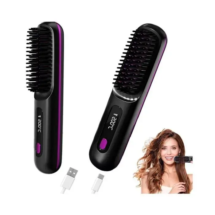 Brosse lissante portable Sans Fil 3 Températures Réglables pour Tous Types Cheveux Technologie Ionique Négative Multicol LISSEUR