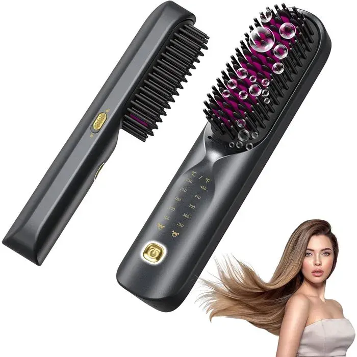 Brosse Lissante Pour Cheveux 10000Mah - 3 In 1 Brosse Lissante Sans Fil Fer A Lisser 300 Millions DIons Néifs Mini Lisseur 30S C