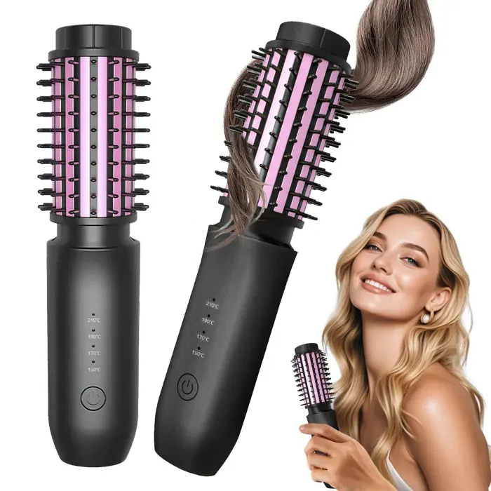Brosse Lissante pour Cheveux 7000mAh Peigne Chauffant à Ions Négatifs Rechargeable par USB Brosse Thermique Sans Fil 3 en 1