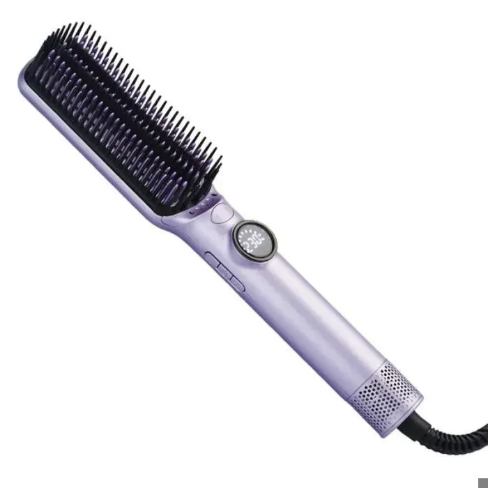 Brosse lissante pour cheveux - ATELIX - violet 60w 4 réglages de température affichage numérique lisseur cheveux brosse soufflante