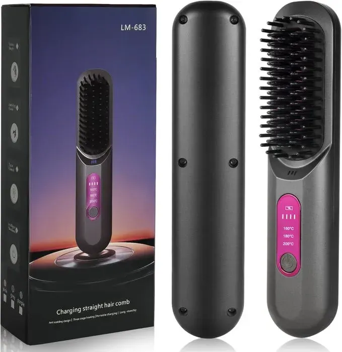 Brosse Lissante Pour Cheveux avec ÉCran 3 Température Réglable Chauffant Peigne à Cheveux pour Voyage et DomicileGris