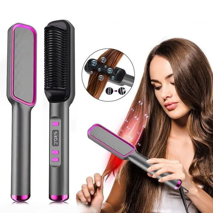 Brosse Lissante pour Cheveux Brosse Chauffante Peigne Lisseur avec Affichage LED30s Chauffage RapideTempérature de 80°C à 230°C