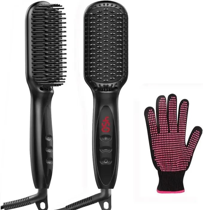 Brosse lissante pour cheveux brosse lissante ionique améliorée 2 en 1 avec fonction anti-brûlure rapide en 30 secondes