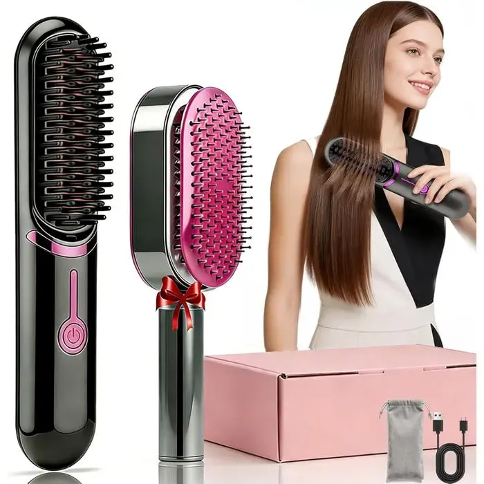 Brosse Lissante Pour Cheveux Ionique Néive Portable Sans Fil Fers À Lisser Brosse De Défrisage Sans Fil Peigne De Défrisage Avec