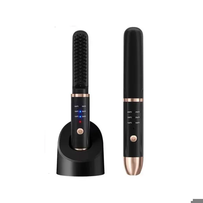 Brosse lissante pour cheveux sans fil 40w 5000mAh portable avec base chargement typec 3 réglages de température lisseur