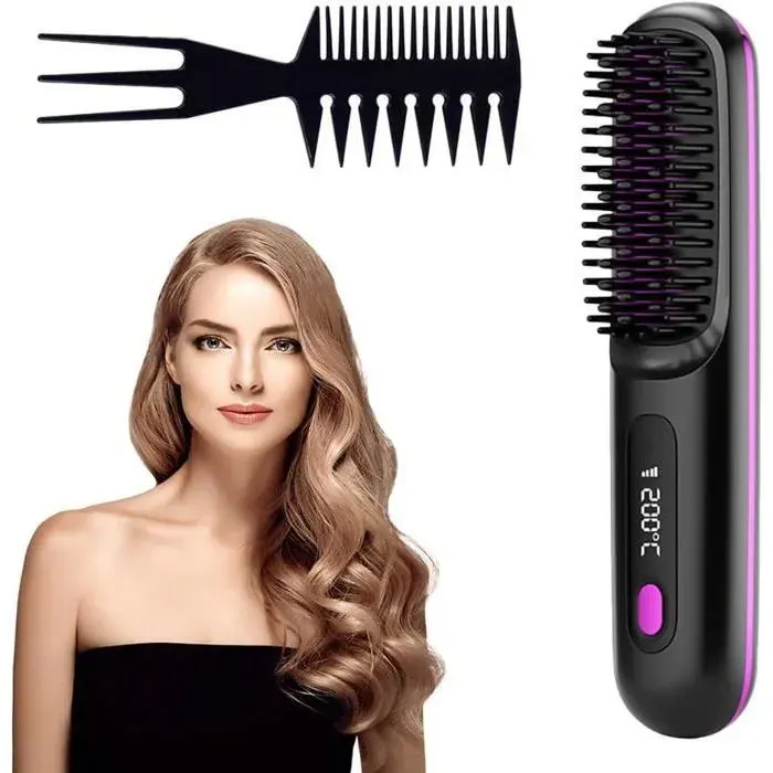 Brosse Lissante Pour CheveuxBrosse lisserLisseur Cheveux Sans FilBrosse avec Cran 3 Temprature Rglable Chauffant BROSSE SOUFFLANTE