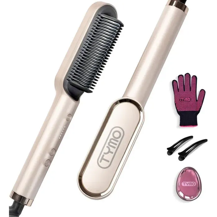 Brosse Lissante Pour CheveuxFer à Lisser Avec Peigne IntéGré20s PTC Chauffage & 5 RéGlages De TempéRature & Anti-BrûLuredoré