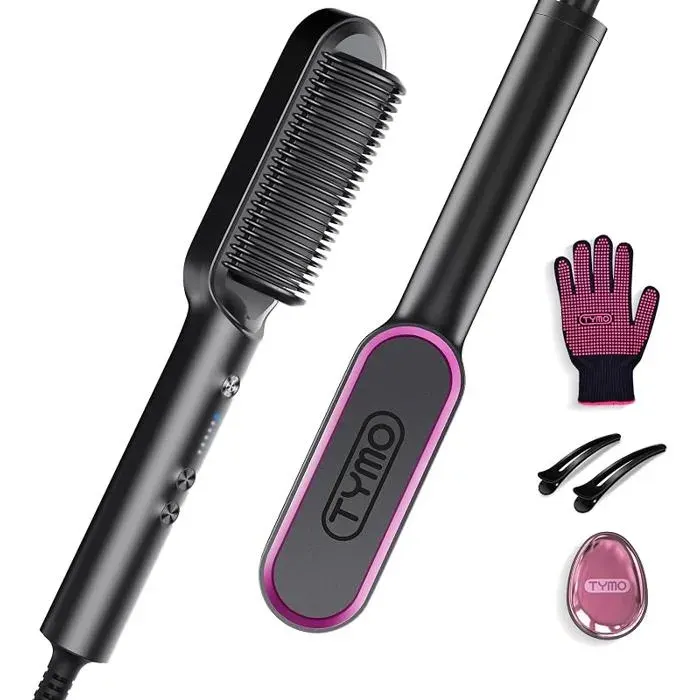 Brosse Lissante pour CheveuxFer à Lisser Peigne Chauffant Avec 25s PTC Chauffage5 RéGges De TempéRatureLisseur Noir LISSEUR