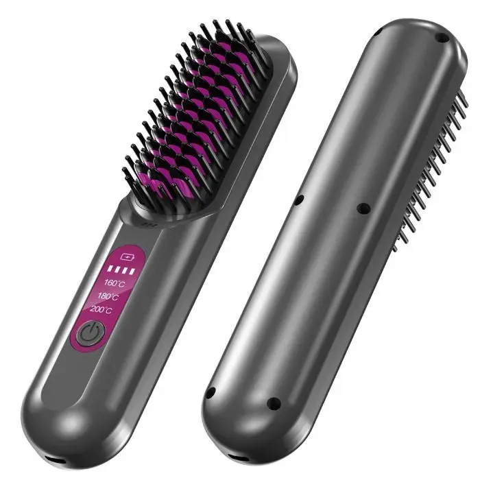 Brosse Lissante Sans Fil 20 Millions dions Négatifs Mini Lisseur Rechargeable Brosse Chauffante Portable 160-230 °C - Violet