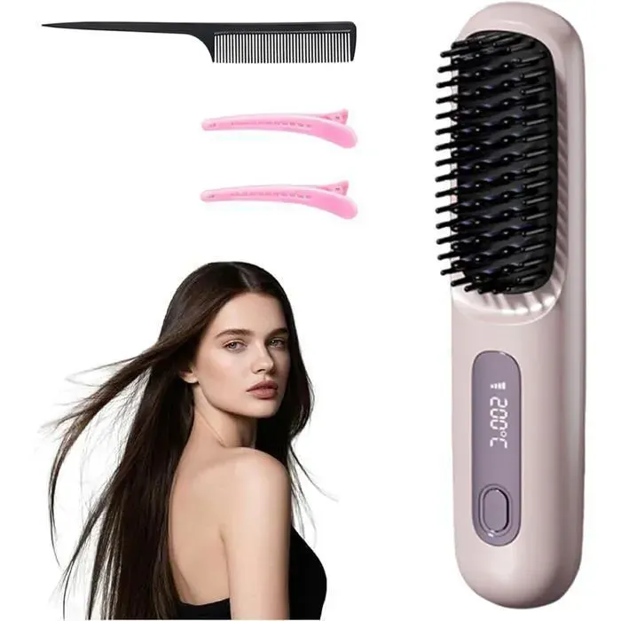 Brosse lissante sans fil 2026 - 199 millions dions négatifs compacte et idéale pour les voyages avec écran LED (Violet clair)
