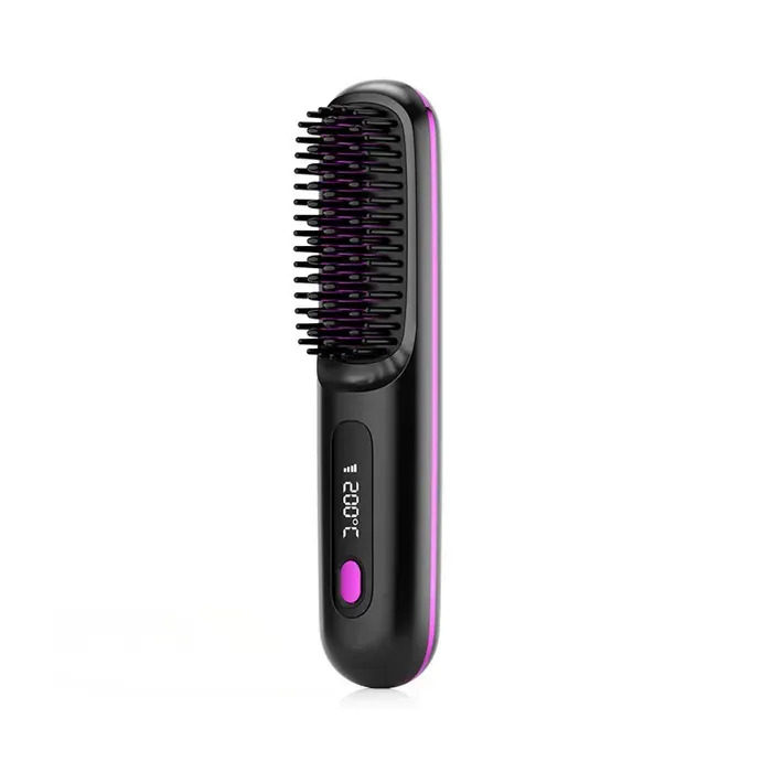 Brosse lissante sans fil 4en1 céramique 3 températures écran LED anti-brûlure pour cheveux courts coiffage lisse quotidien
