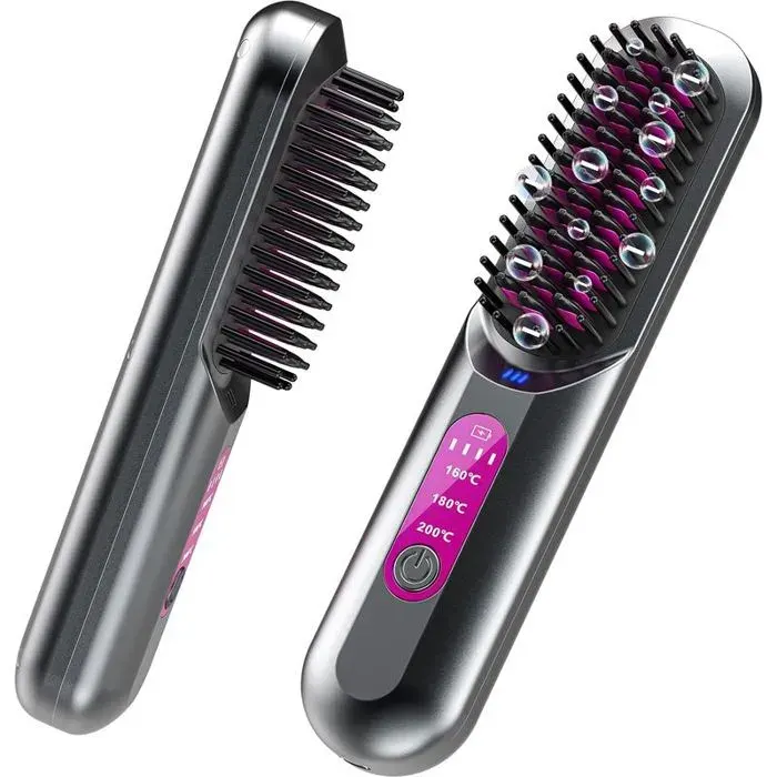 Brosse Lissante Sans Fil 5000mAh - Peigne Chauffant Ionique Portable USB Femme Homme