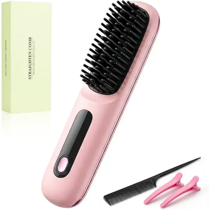 Brosse lissante sans fil avec écran LEDBatterie rechargeable 2000mAh et design anti-brûlureChauffage rapide en céramique