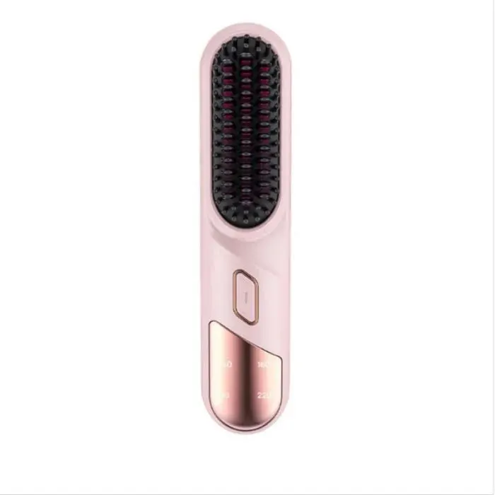 Brosse Lissante Sans Fil avec Soin Ionique Mini Fer à Lisser Portable Pour Tous Types de Cheveux Rose