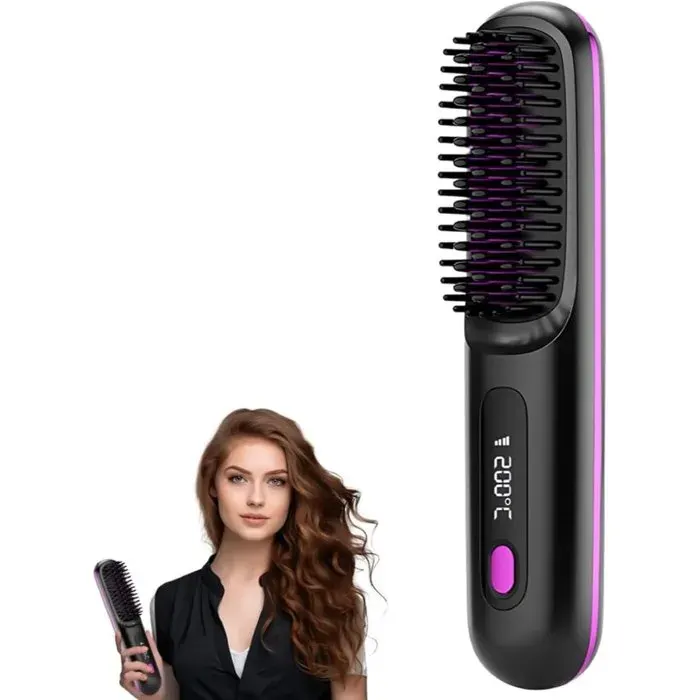 Brosse lissante sans fil-Brosse à cheveux électrique-Brosse lissante portable pour coiffer les cheveux-Avec affichage de la