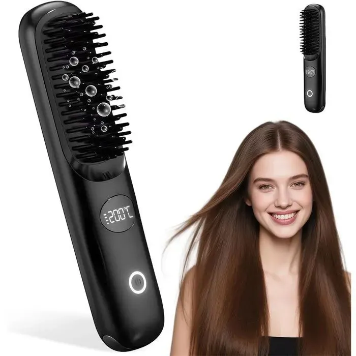 Brosse Lissante Sans Fil Brosse Chauffante Lissante Portable 200 Millions Dions Négatifs avec 3 Températures Réglables