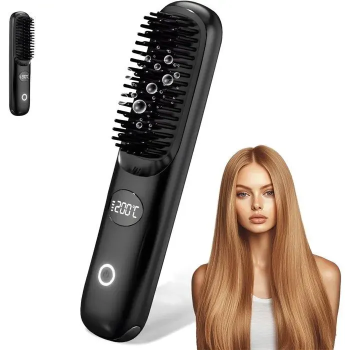 Brosse Lissante Sans Fil Brosse Chauffante Lissante Portable - Anti-BrûLure avec 3 Températures Réglables Mini Lisseur Recha BROSSE
