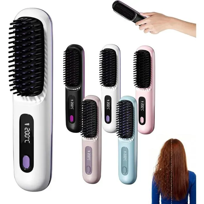 Brosse lissante sans fil compacte pour cheveux courts chauffage rapide plateau lissant céramique (blanc)