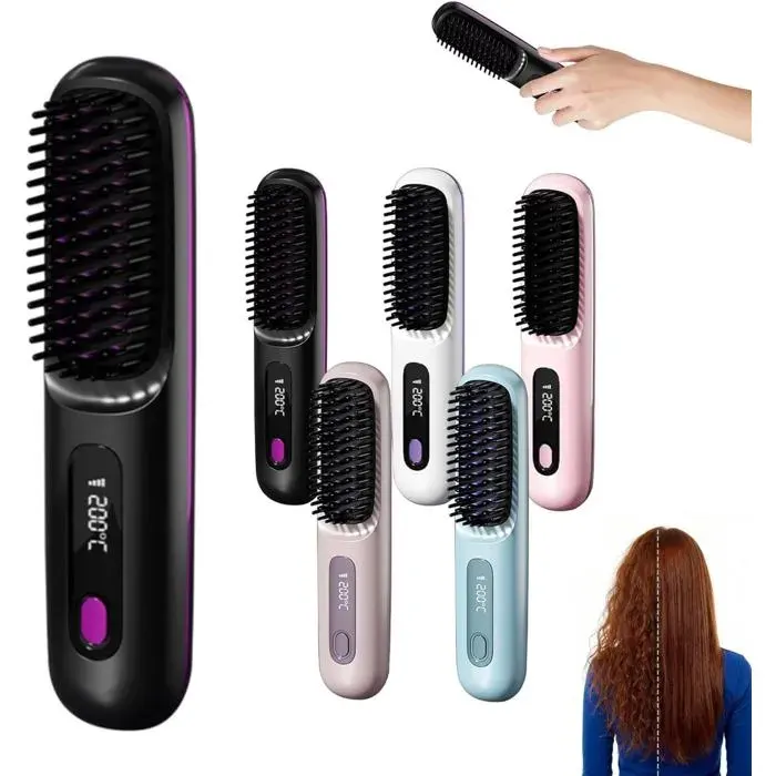 Brosse lissante sans fil compacte pour cheveux courts chauffage rapide plateau lissant céramique (noir)