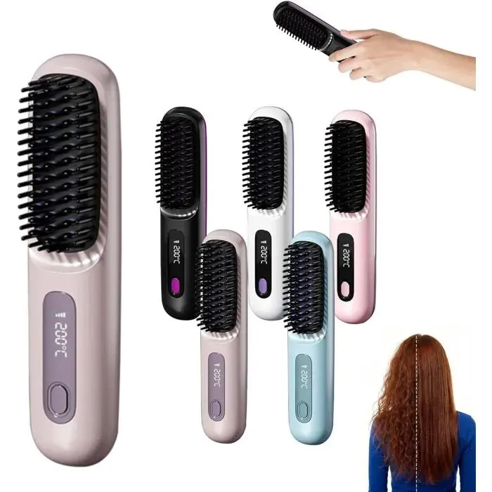 Brosse lissante sans fil compacte pour cheveux courts chauffage rapide plateau lissant céramique (violet)
